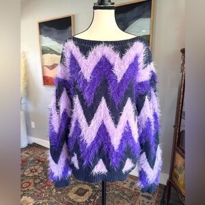 Saint + Sophia Purple Chevron Furry Sweater